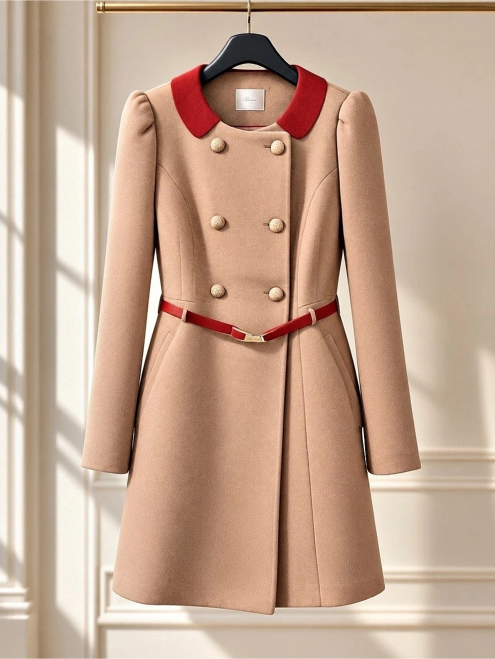 Roem Double Breasted Belted Pea Coat in Brown & Red Like New